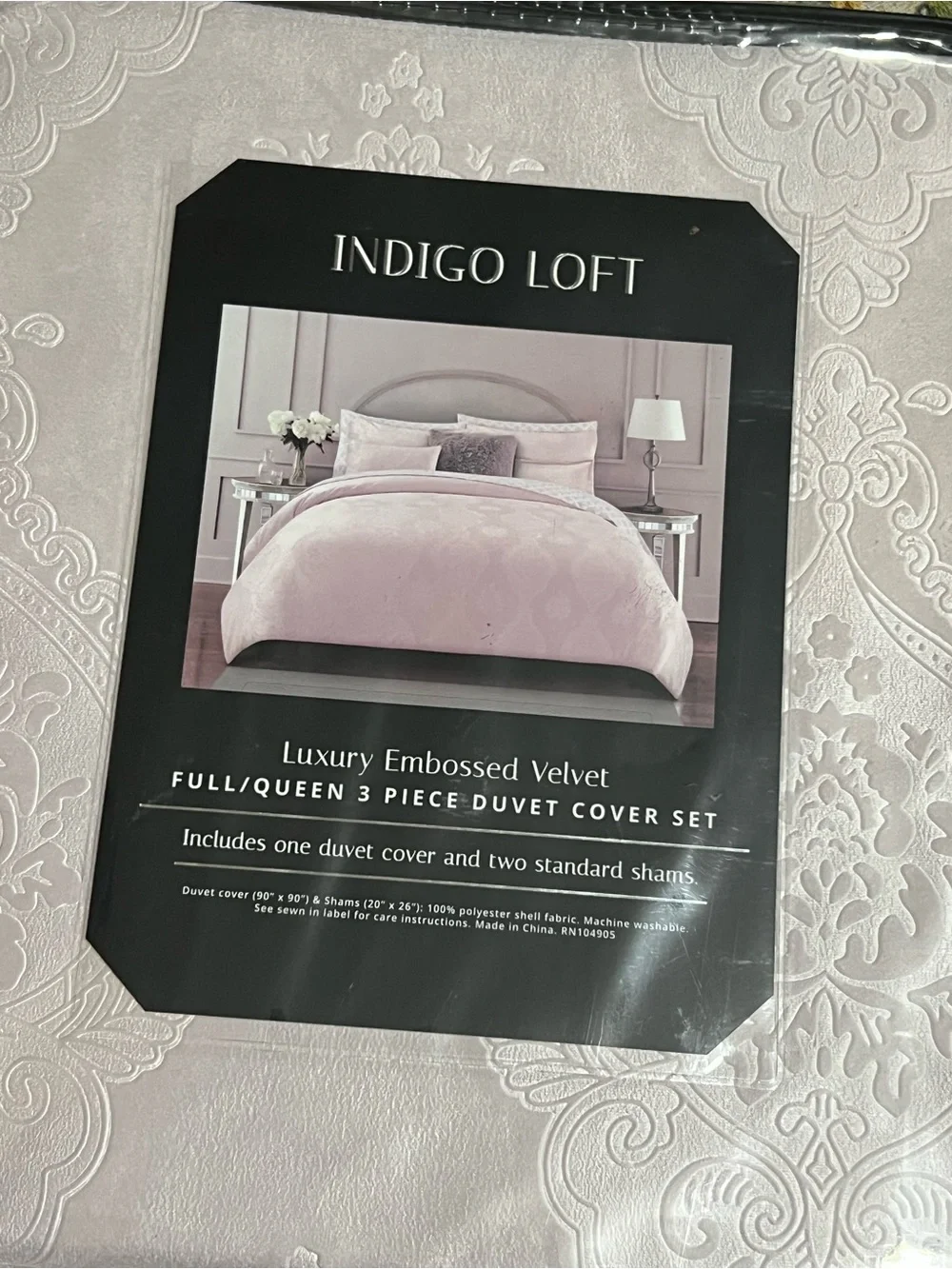 Indigo Loft Embossed Velvet Duvet Cover Set - Blush Pink (Full/Queen)